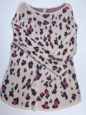 Chico's Leopard Print Rayon Knit Sweater Pink Magenta Beige Petite Size 2P Large